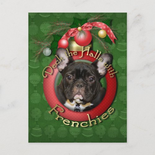 Christmas _ Deck the Halls _ Frenchies _ Teal Holiday Postcard