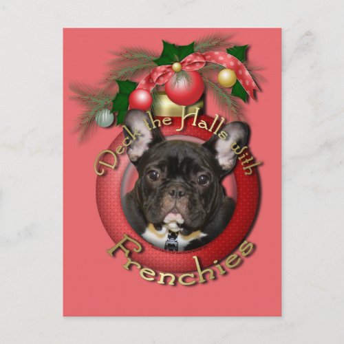 Christmas _ Deck the Halls _ Frenchies _ Teal Holiday Postcard