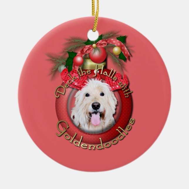Christmas - Deck the Halls - GoldenDoodles - Daisy Ceramic Ornament (Front)