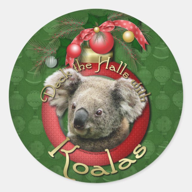 Christmas - Deck the Halls - Koalas Classic Round Sticker (Front)