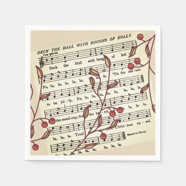 Christmas Deck the Halls Sheet Music Paper Napkin (Front)