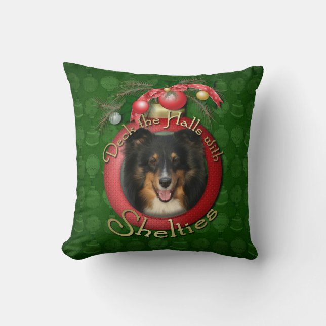 Christmas - Deck the Halls - Sheltie - Chani Throw Pillow (Front)