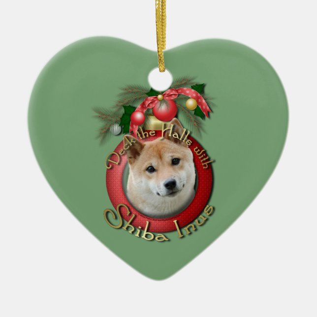 Christmas - Deck the Halls - Shiba Inu Ceramic Ornament (Front)