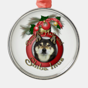 Christmas - Deck the Halls - Shiba Inus - Yasha Metal Ornament