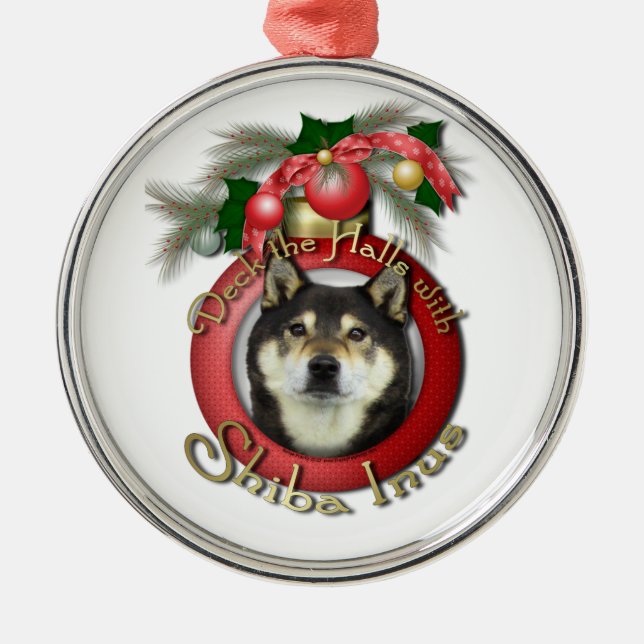 Christmas - Deck the Halls - Shiba Inus - Yasha Metal Ornament (Front)
