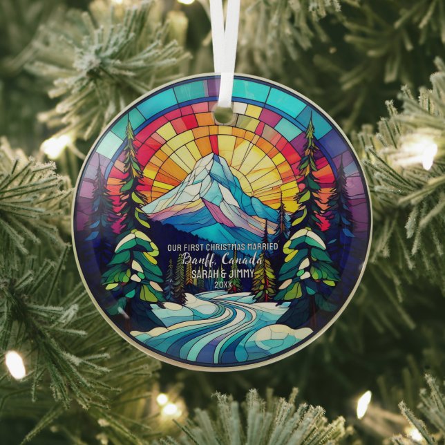 Christmas Decor Banff National Park Canada Married Glass Ornament (Insitu)