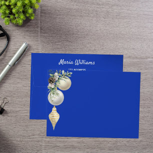 Christmas decor baubles blue return address envelope