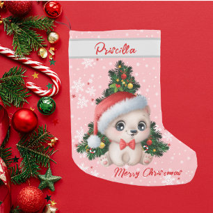 Christmas Decor Cute Cat Classic Pink  Small Christmas Stocking