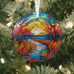 Christmas Decor Everglades Park Florida Adventure Glass Ornament
