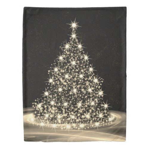 Christmas Decor Golden Shiny Tree Winter Black Duvet Cover