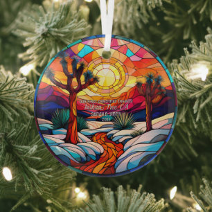 Christmas Decor Joshua Tree Park Engaged Couple Glass Ornament