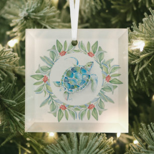 Christmas Decor Sea Turtle Glass Ornament