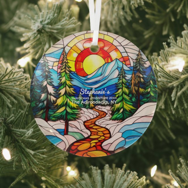 Christmas Decor The Adirondacks NY Adventure Hike Glass Ornament (Insitu)