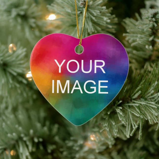 Christmas Decor Upload Your Photo Logo to Heart Ceramic Ornament (Tree)