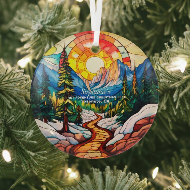 Christmas Decor Yosemite California Adventure Hike Glass Ornament (Insitu)
