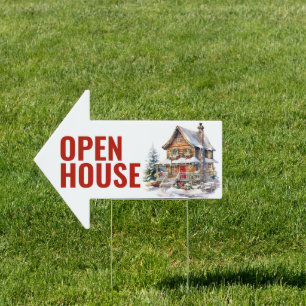 CHRISTMAS DECORATD WINTER HOME OPEN HOUSE  SIGN