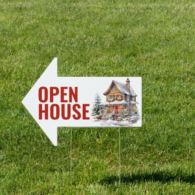 CHRISTMAS DECORATD WINTER HOME OPEN HOUSE  SIGN (Insitu)