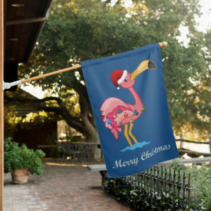 Christmas Decorated Flamingo House Flag