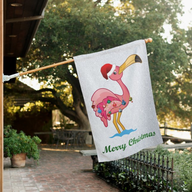 Christmas Decorated Flamingo House Flag (In SItu)