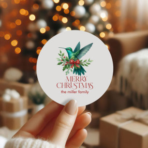 Christmas Decorated Hummingbird Merry Christmas Classic Round Sticker
