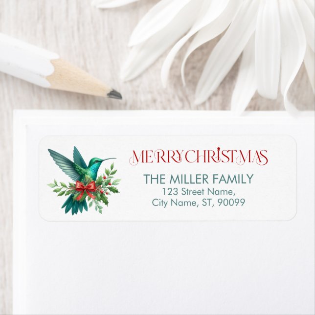 Christmas Decorated Hummingbird Merry Christmas Label (Insitu)