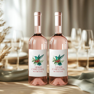 Christmas Decorated Hummingbird Merry Christmas Wine Label