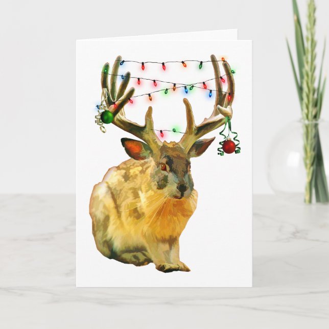 Christmas Decorated Jackalope Holiday Card (Front)
