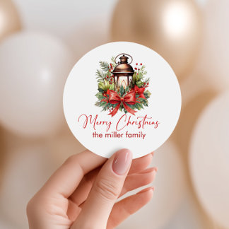 Christmas Decorated Lantern Merry Christmas Classic Round Sticker