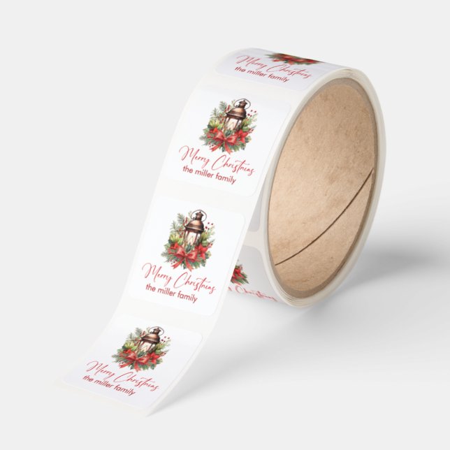 Christmas Decorated Lantern Merry Christmas Square Sticker (Roll)