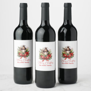 Christmas Decorated Lantern Merry Christmas Wine Label