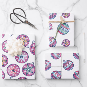 Christmas Decorated Ornaments Of Purples And Blues Wrapping Paper Sheets