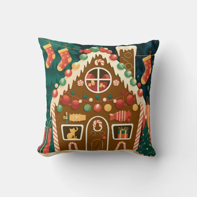 Christmas decoration candy house throw pillow (Front)
