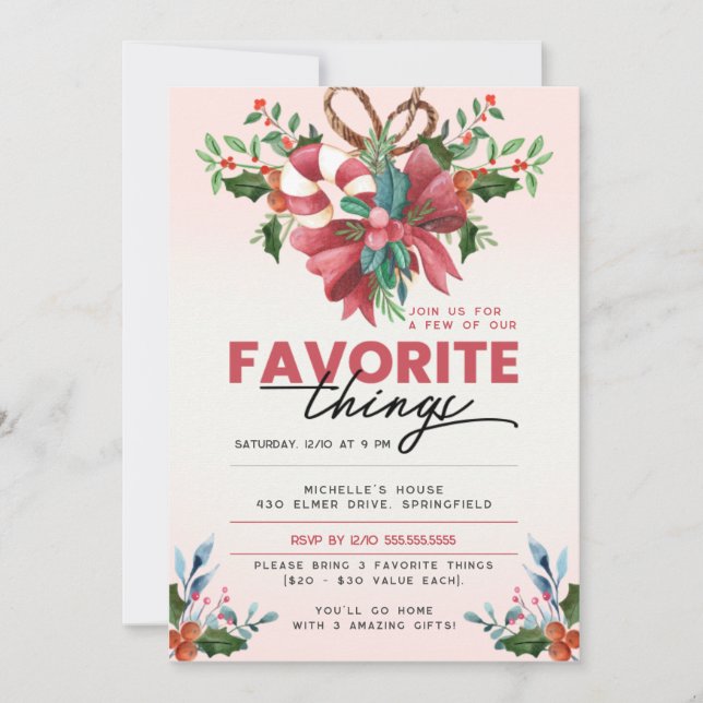 Christmas Decoration Favorite Things Party Invitation (Front)