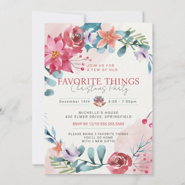 Christmas Decoration Favorite Things Party Invitation (Front)