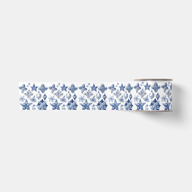 Christmas decoration in Delft Blue Metal Ornament Satin Ribbon (Front)
