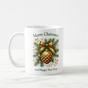 Christmas decoration pine cone sage green and gold coffee mug