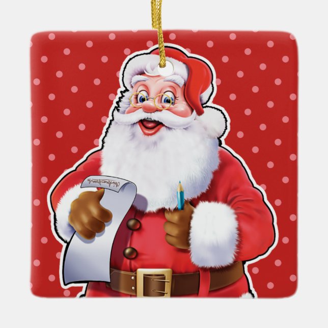 Christmas decoration Santa checking his list. (Front)