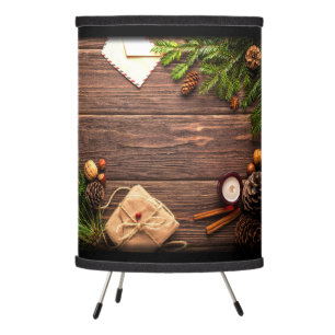 Christmas Decoration with Barn Wood and Pine Tripod Lamp