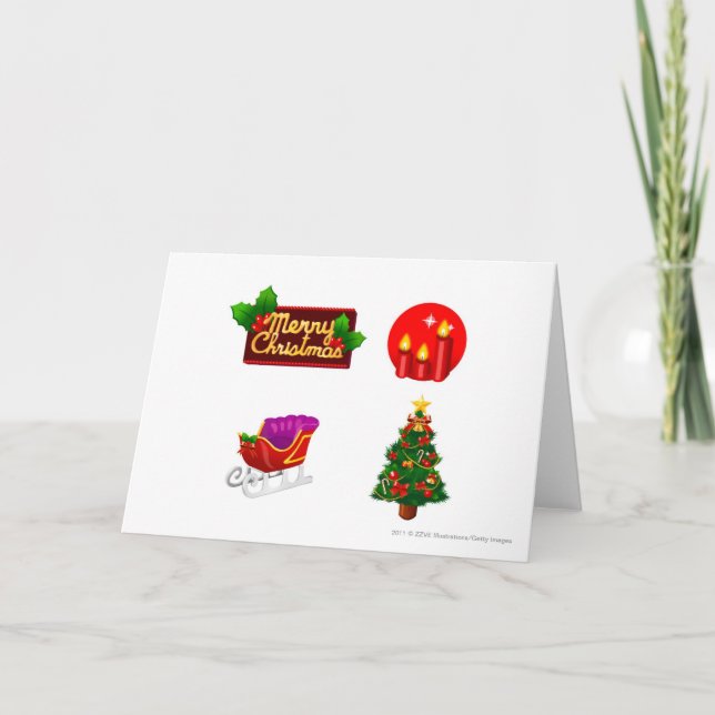 Christmas decorations against white background holiday card (Front)