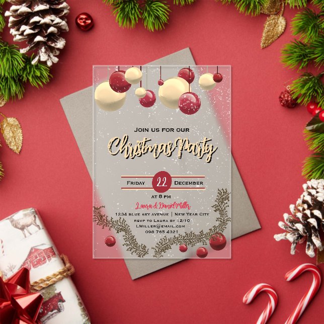 Christmas decorations and snow acrylic invitations (Insitu (Holiday))