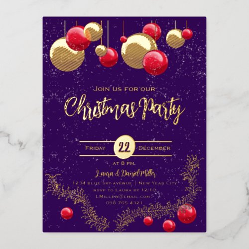 Christmas decorations and snow foil holiday postcard