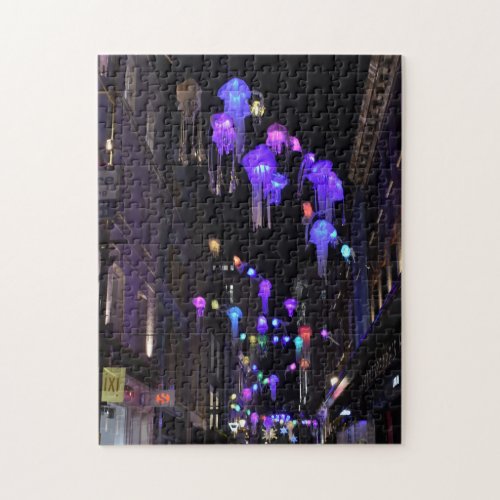 Christmas Decorations at Night SoHo London UK Jigsaw Puzzle