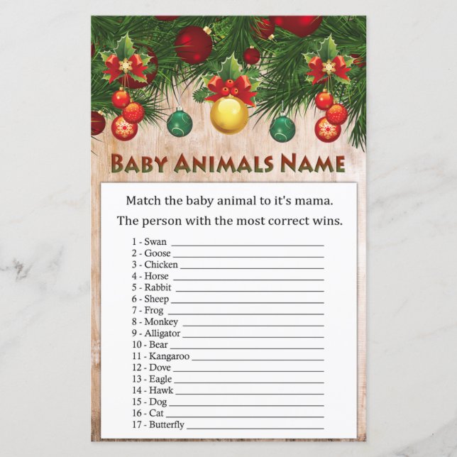 christmas decorations Baby Animals Name Game (Front)
