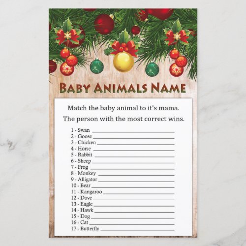 christmas decorations Baby Animals Name Game