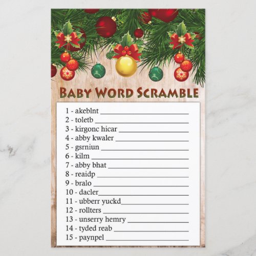 christmas decorations Baby word scramble game