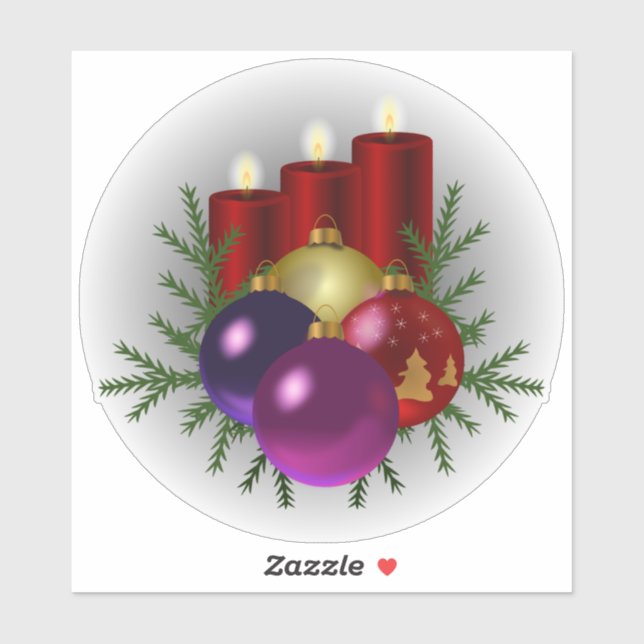 Christmas Decorations, candles and baubles, Sticker (Sheet)