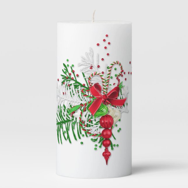Christmas Decorations Candy Cane Pillar Candle (Front)