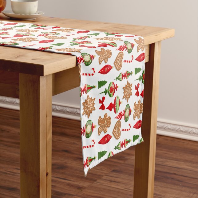 Christmas Decorations Gingerbread Cookies Candy Short Table Runner (In Situ)