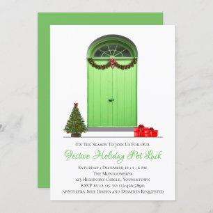 Christmas Decorations Green Doors Holiday Party Invitation