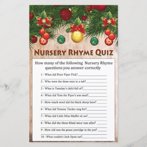 christmas decorations Nursery Rhyme Quiz game